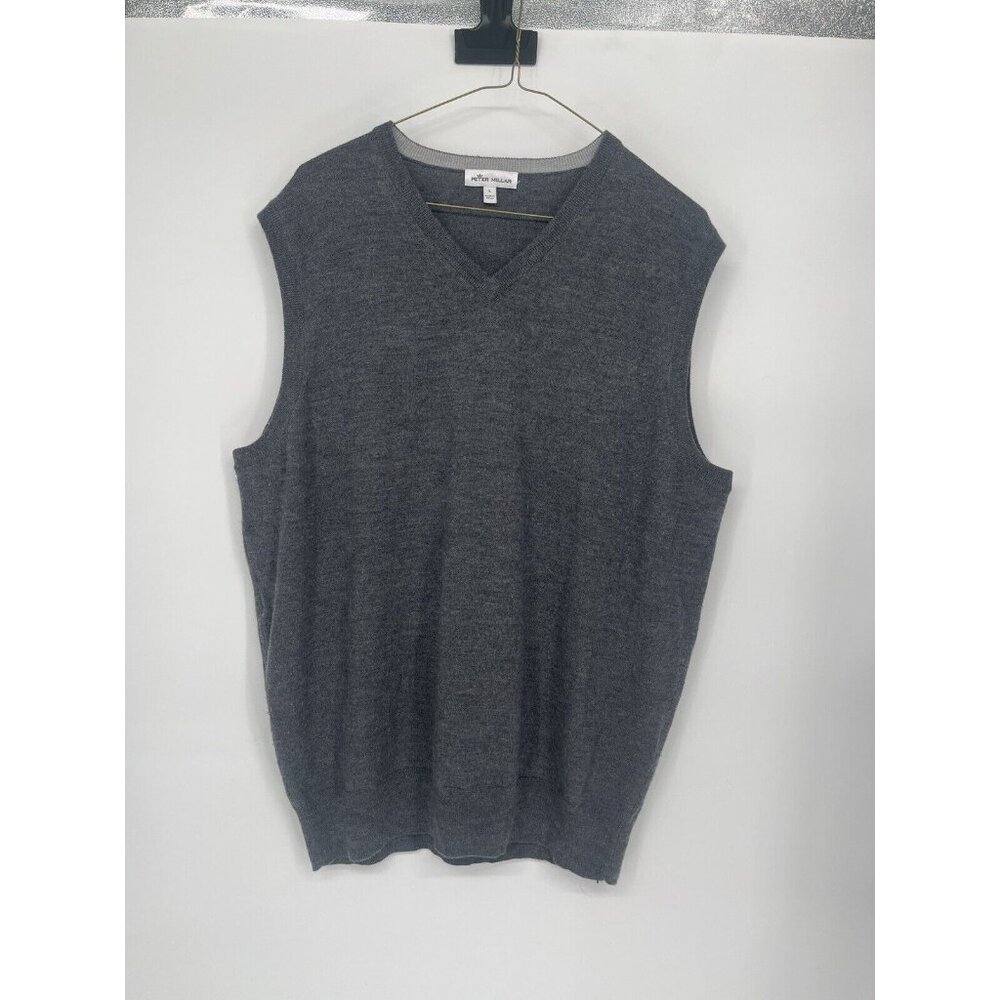 Peter Millar Crown Soft Merino-Silk V-Neck Sweater Vest Size L Gray *Small Hole*